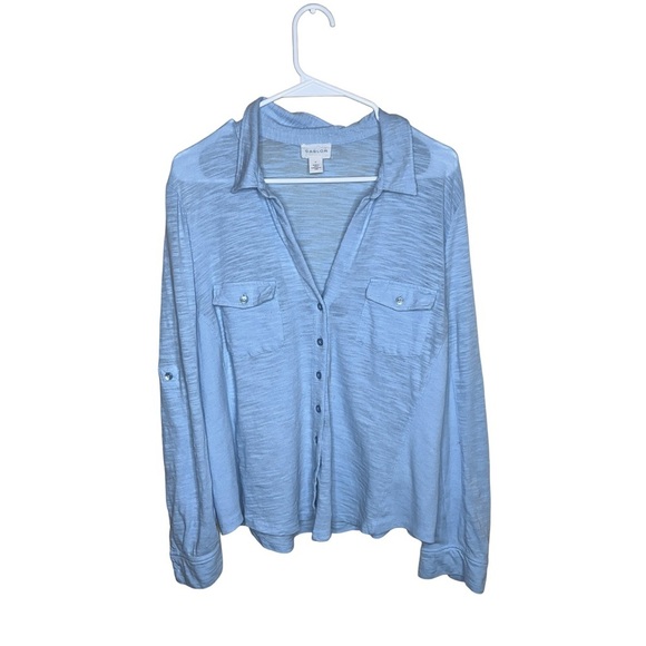 NEW Caslon Roll Sleeve Knit Button Up Shirt sz L in Blue Cornflower - Picture 2 of 12